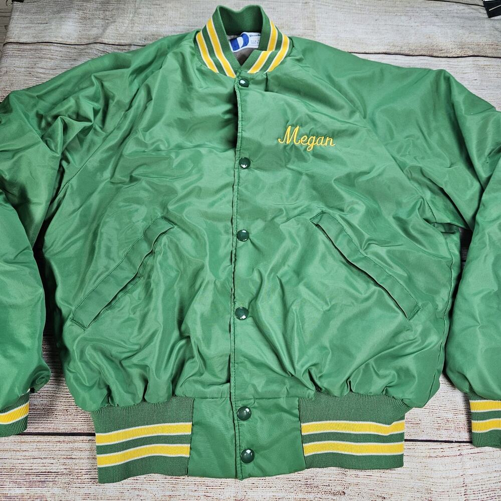 Vintage Dunbrooke Pla-Jac Green Satin Jacket Medium Powell All Stars Megan